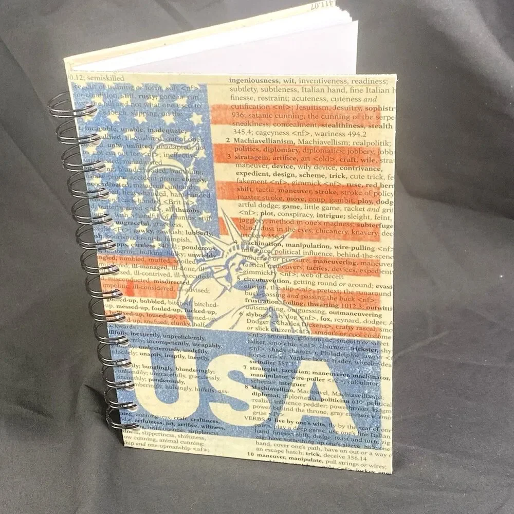 Journal Unique U.S.A. Designs Handmade Upcycled Spiral Notebook Patriotic 200 Pg